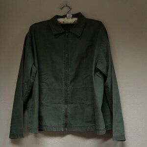 Cotton Studio Womens Zip Up Shirt Jacket Large Green Long Sleeve Lightweight USA